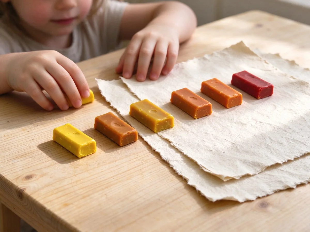 Holztisch mit Mal- und Bastelutensilien für Kleinkinder