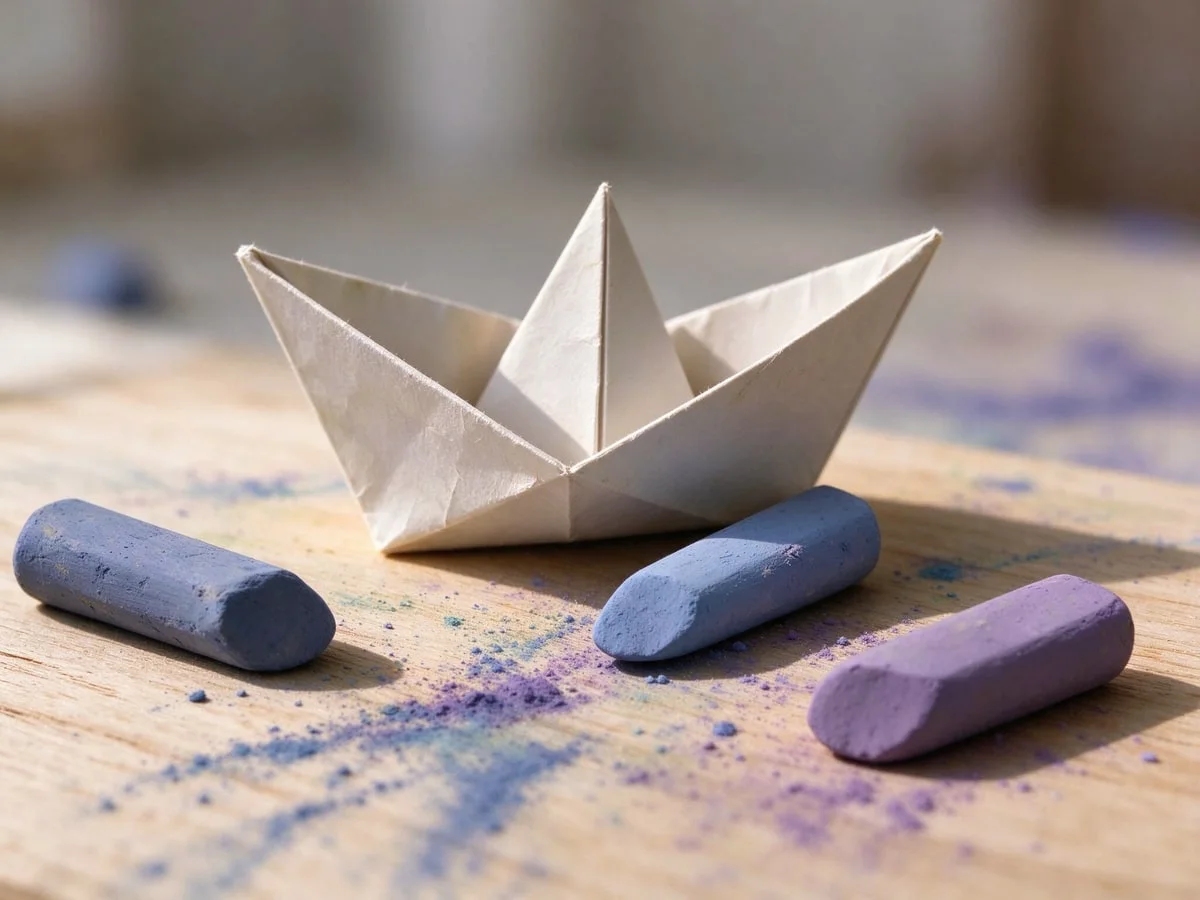 Kindertisch mit bunten Wachsmalern und Zeichenpapier